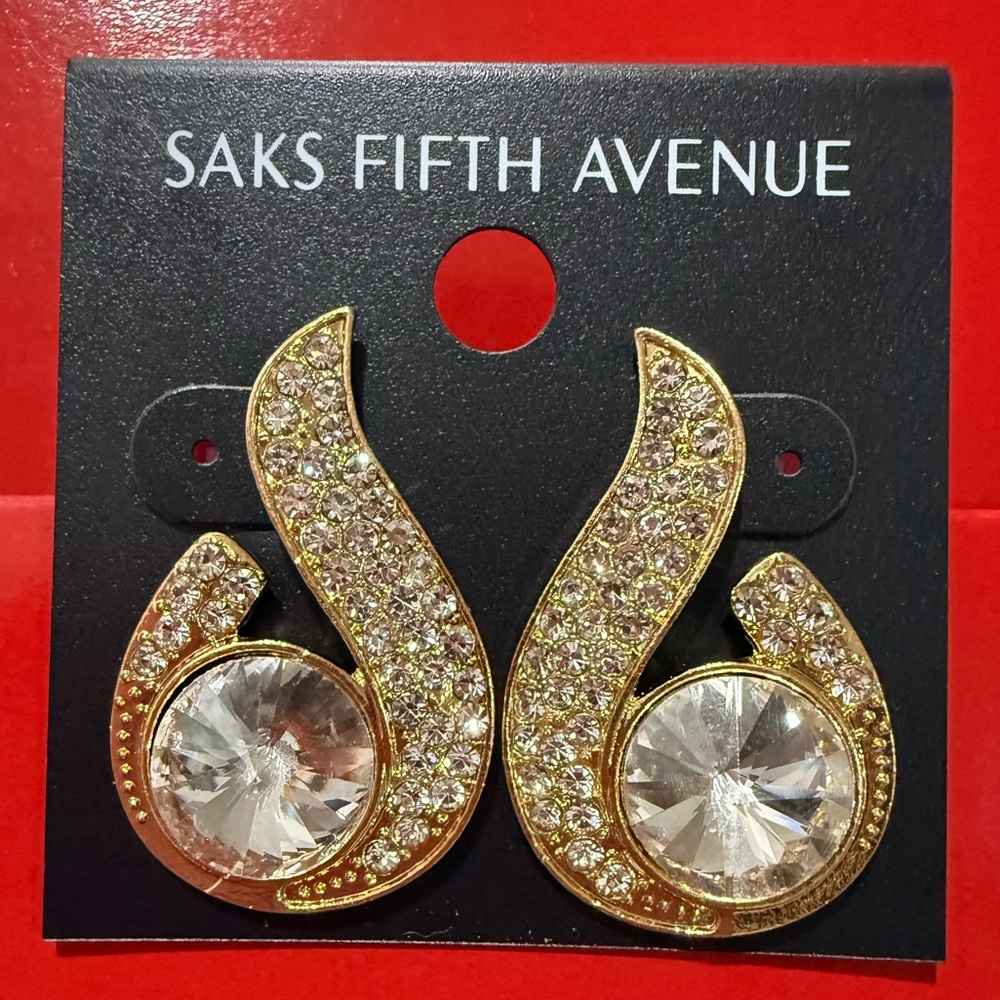Saks Fifth Avenue Gold Crystal Swirl Earrings